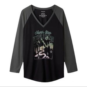 Torrid Never Stop Exploring Graphic Tee 3X Baseball Style T-shirt NWT